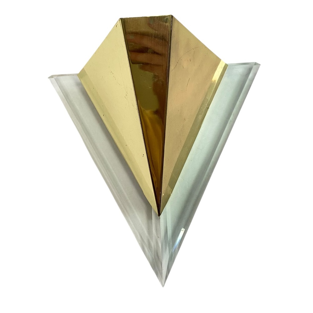 Vintage 80s Brass Acrylic Wall Sconce Lighting Lamp Modern Memphis